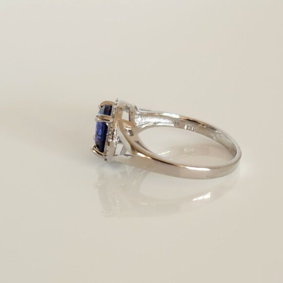 Tanzanite Simulated CZ Halo Ring Size 7-1/2 - Picture 3 of 10